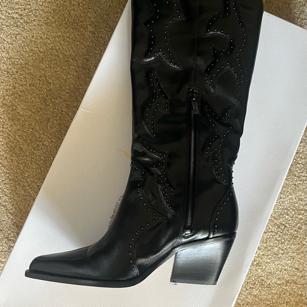 Jessica Simpson black long cowboy boots, worn once. Cute with dress and pants